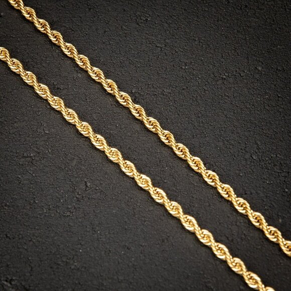 Solid Yellow Gold Plated 316 Stainless Steel 4MM Twist Rope Chain Necklace - Picture 3 of 6